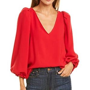 Trina Turk Red Puff Sleeve Blouse
